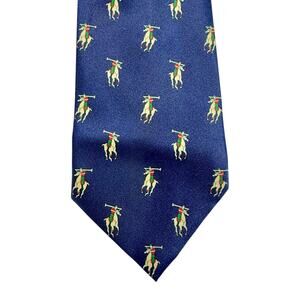 VTG Rene Chagal Polo Player Silk Neck Tie Navy Blue Equestrian Classic Luxury